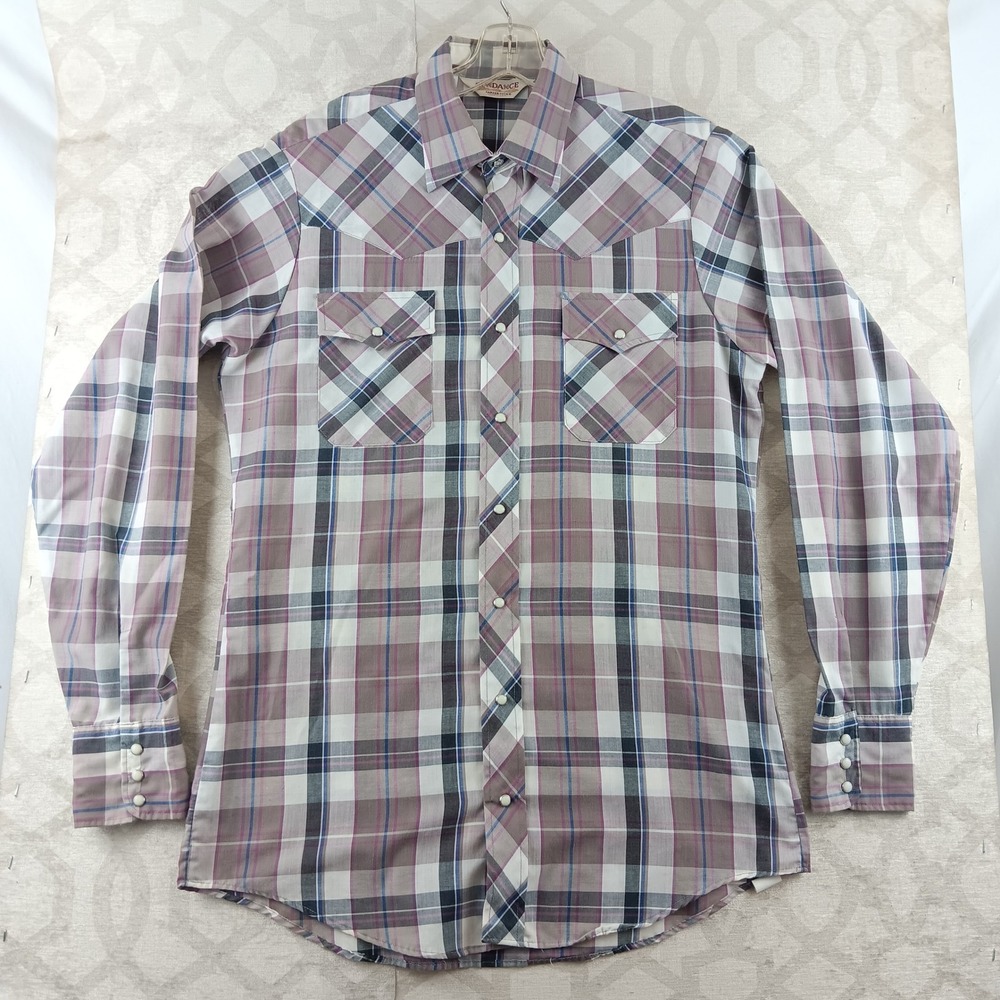 Sundance‎ Career Club Western Plaid Shirt Mens Medium Extra Long Sleeve Cowboy